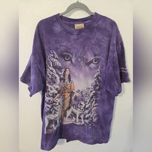 Mountain American Native Indian Snow WOLF AOP Grunge Shirt Mens Size XL  Tye Dye